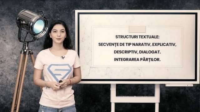 Structuri textuale: secvențe de tip narativ, explicativ, descriptiv, dialogat. Integrarea părților