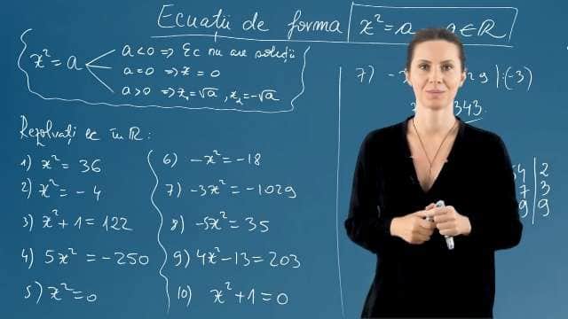 Ecuații de forma x^2 = a, unde a ∈ ℝ