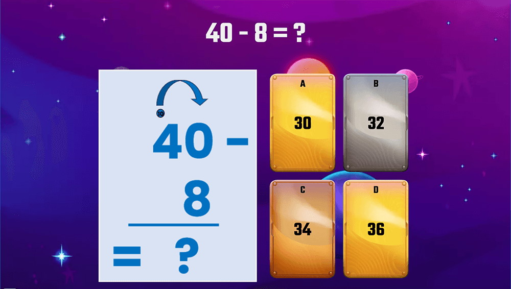 JOC - Scăderea unui număr format din unități dintr-un număr format din zeci, cu trecere peste ordin